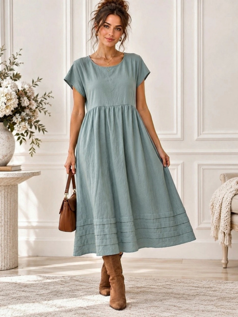 NWT Emery Rose Green 100% Cotton Maxi Dress | Cottagecore Boho | Size Large